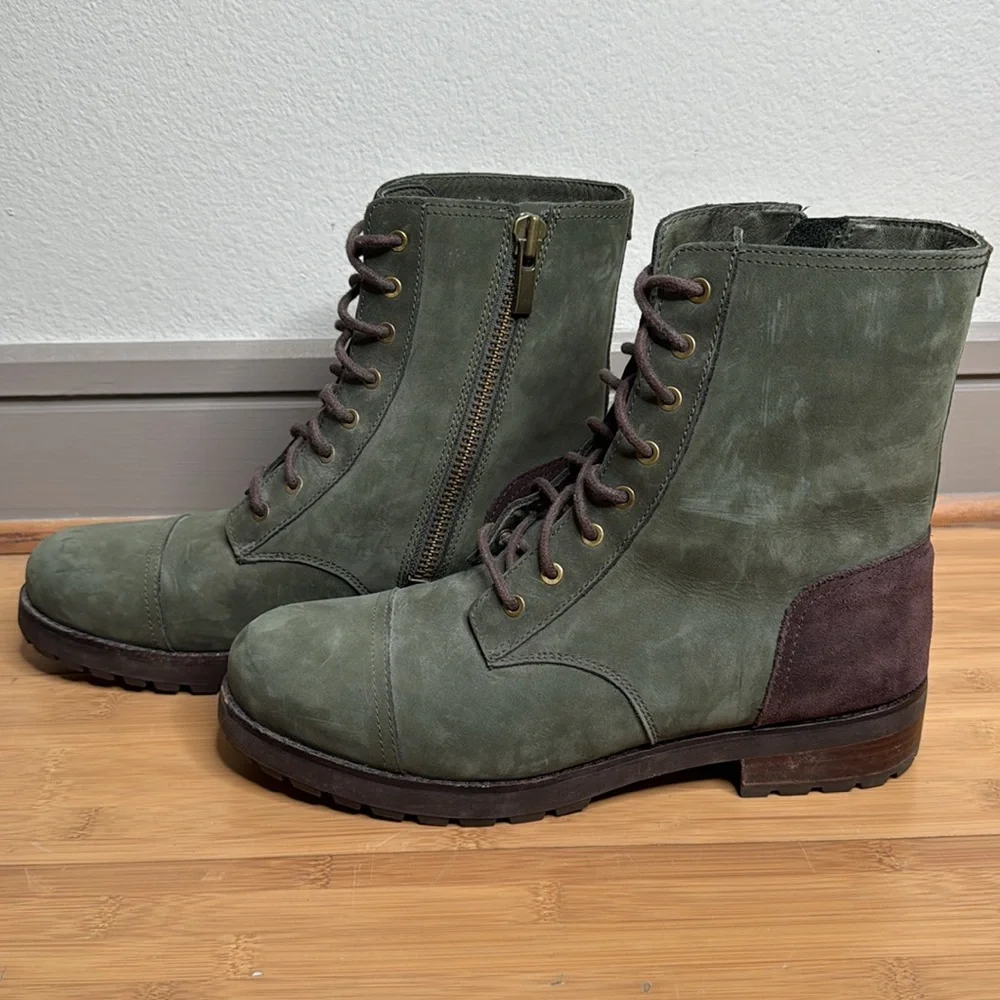 UGG Boots Waterproof Leather Olive Green & Brown Women's Size 11